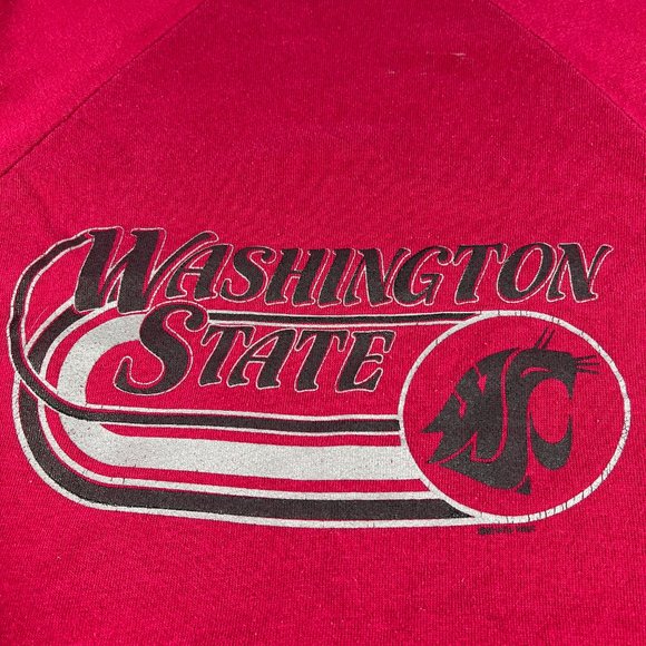 VTG 80s Washington State Cougars Sweatshirt Fits Large Red Faded Crewneck Tag XL - Picture 4 of 14